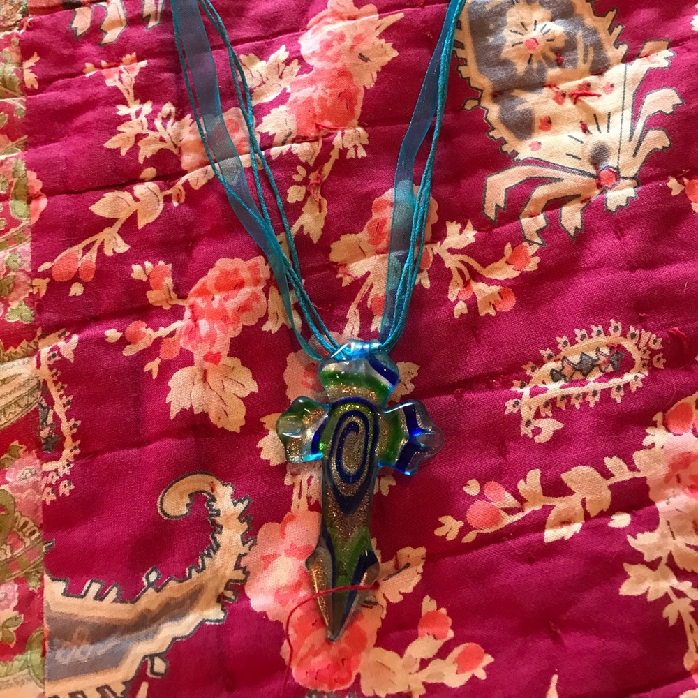 Glass cross necklace, Murano-look